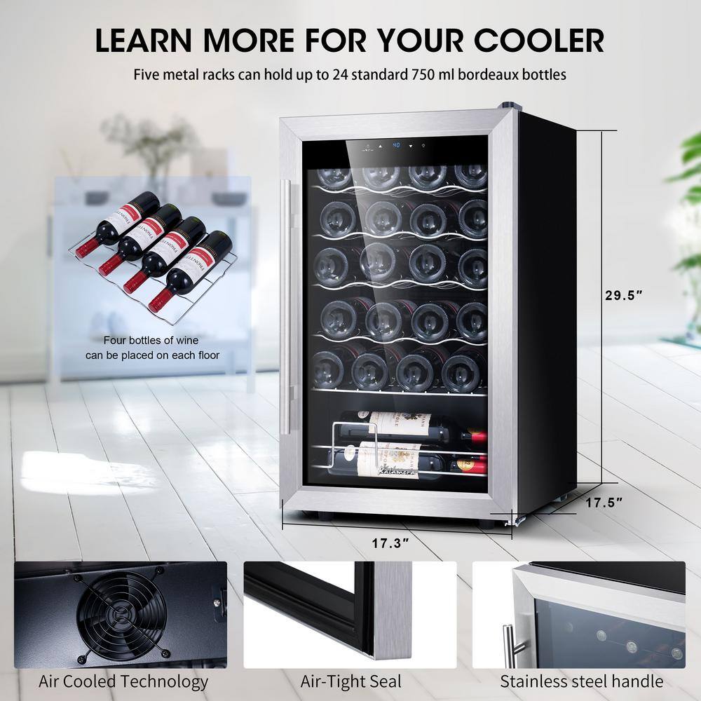 Kalamera 24 Bottle Single Zone Wine Cooler Small Wine Fridge KRC-24SS