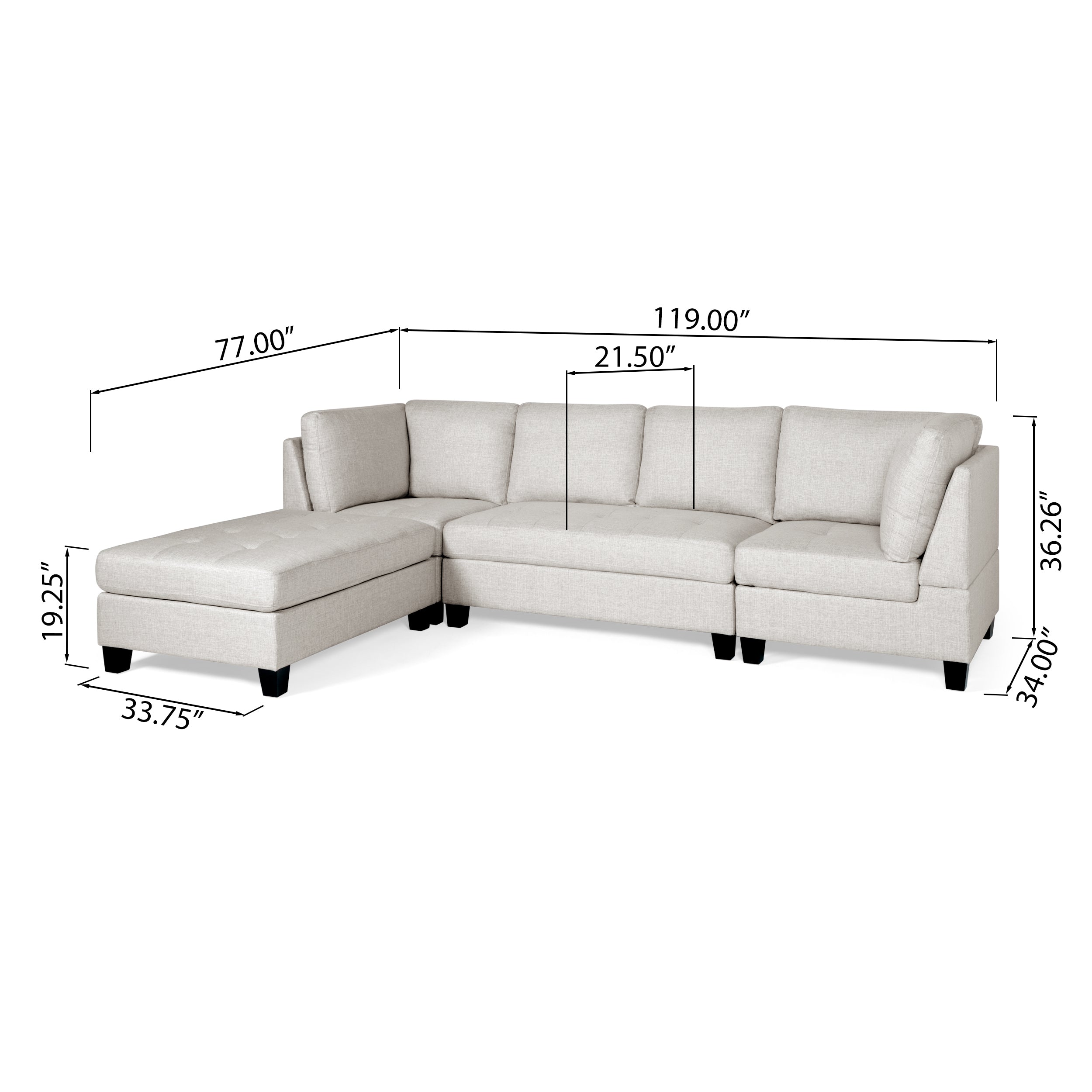 Ellawyn Contemporary 4 Seater Fabric Sectional