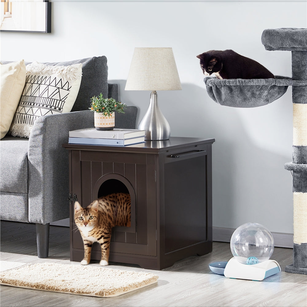 Yaheetech Enclosed Pet Litter Box Indoor Decorative Pet Side Table， Espresso