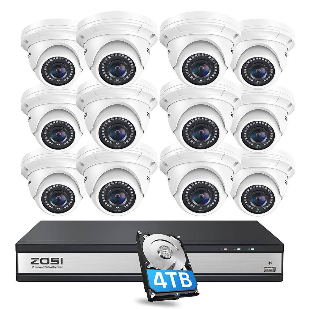 ZOSI 4K UHD 16-Channel POE NVR Security Camera System with 4TB HDD and 12 Wired 5MP Outdoor IP Dome Cameras 16DK-4295W12-40-US-A2