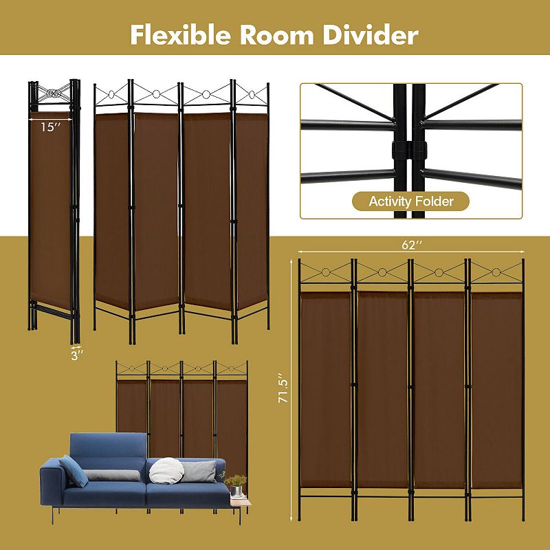 6 Feet 4-Panel Folding Freestanding Room Divider