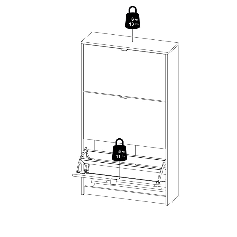 Pemberly Row Modern 3 Drawer Shoe Cabinet， 18-Pair Shoe Rack in White