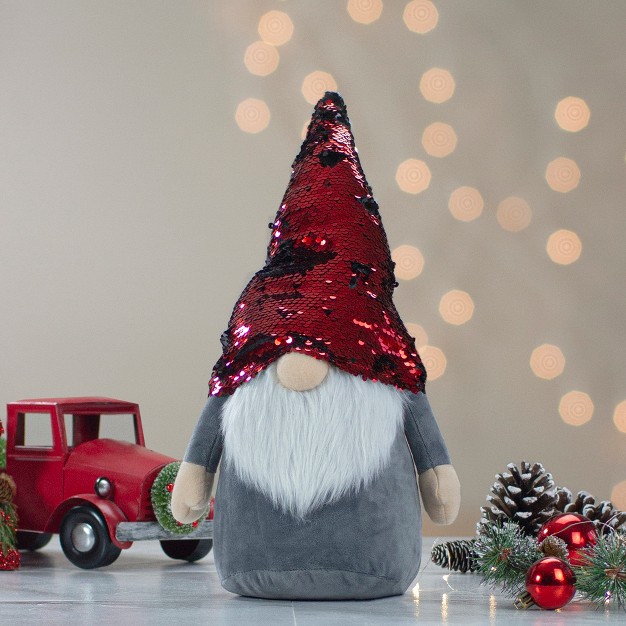 Standing Gnome Christmas Decoration With Red Flip Sequin Hat