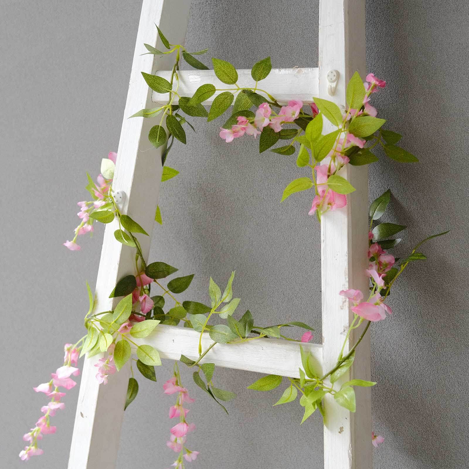 2 Pack Pink Silk Wisteria Flower Garland Hanging Vines, Artificial Floral Garland Wedding Arch Decor - 6ft