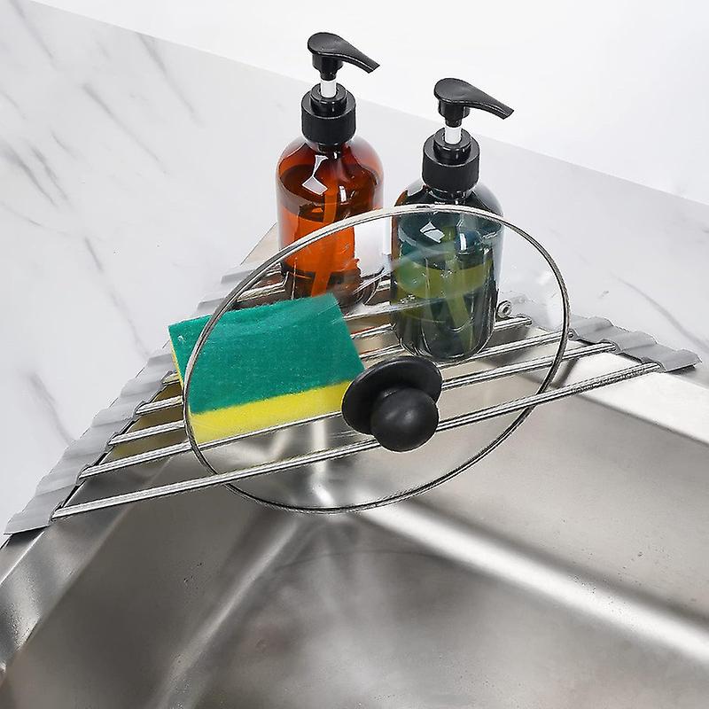 Stainless Steel Triangle Roll-Up Dish Drying Rack with Silicone Coating