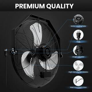 Aoibox 20 in. Black Metal 3-Speed High-Velocity Wall Mount Ventilation Fan with Rack and L-Iron SNMX5269