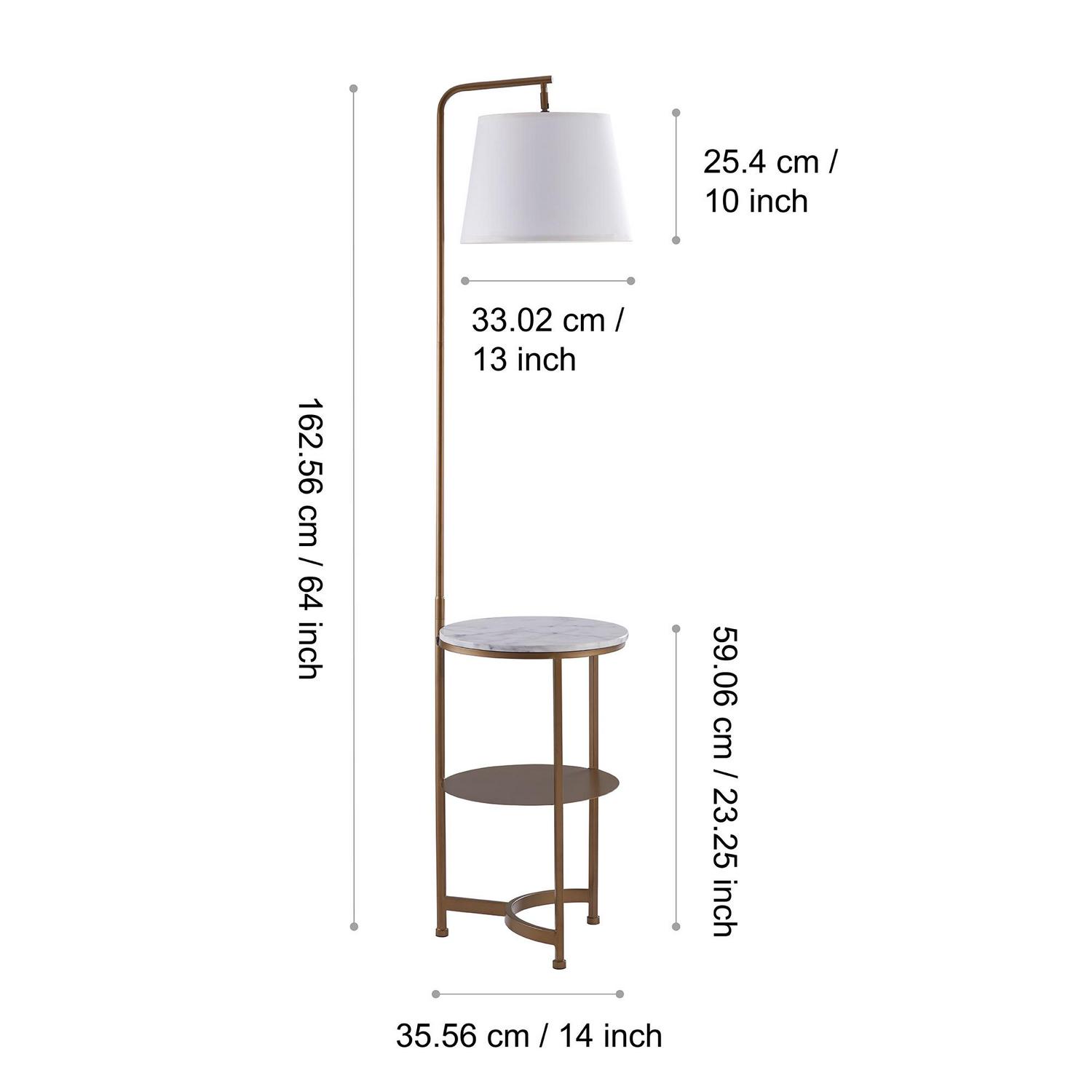 Teamson Home Lilah Floor Lamp with Faux Marble Tray Table and Built-In USB Port， White/Brass