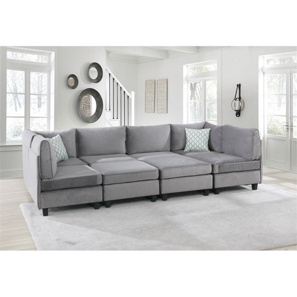 Catania Contemporary 8Pc Modular Reversible Sectional Sofa in Gray Velvet   Transitional   Sectional Sofas   by Homesquare  Houzz