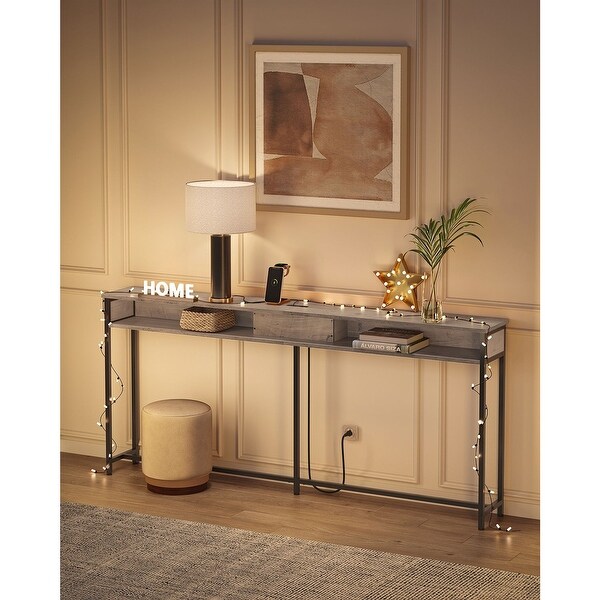 Narrow Console Table - 70.9 Inch Sofa Table with 2 Outlet and 2 USB Ports， Long Entryway Table， Home Office or Living Room