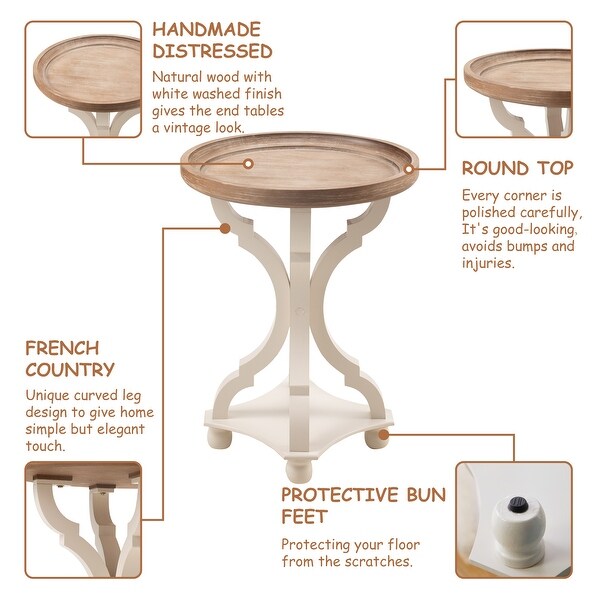 COZAYH 2-Pieces Rustic Farmhouse Tray Top End Table