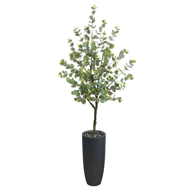 Nearly Natural 5-ft Eucalyptus Artificial Tree In Gray Planter