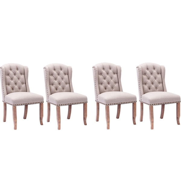 Wing Back Tufted Botton Upholstered Fabric Dining Chairs