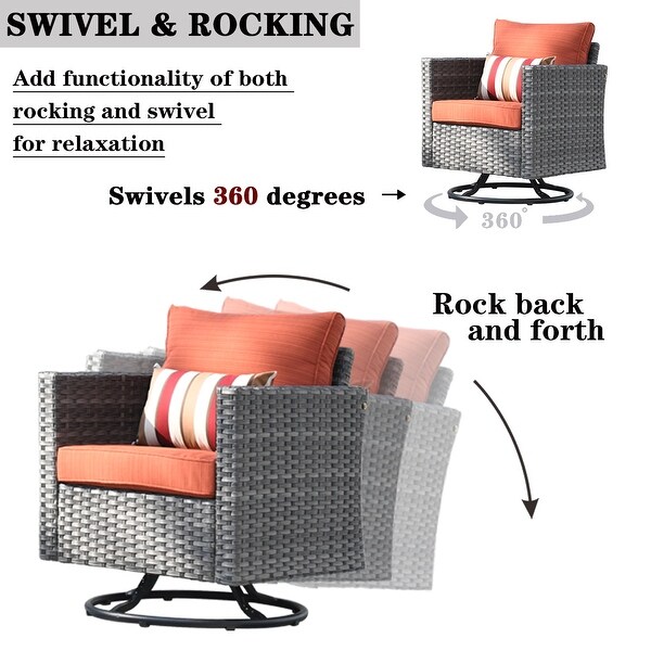 OVIOS 8piece Patio Conversation Wicker Furniture Set Swivel Chair Set