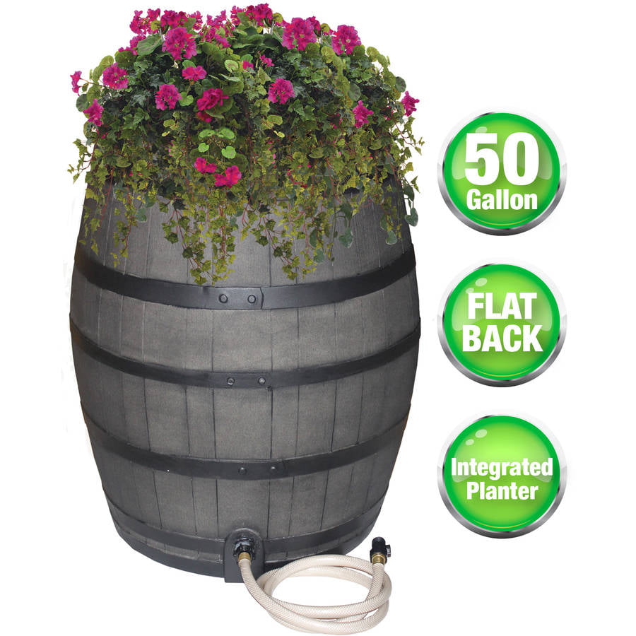 Emsco Group 50 Gal Black Polyethylene Rain Barrel， Black