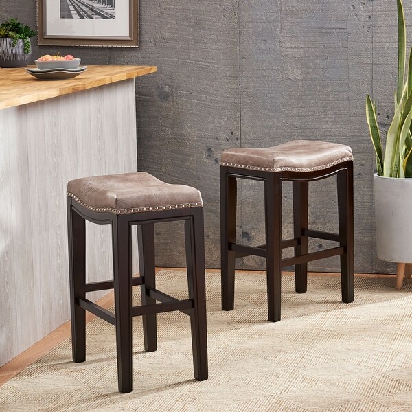 Tiffin Contemporary Studded Fabric Counter Stool (Set of 2) by Christopher Knight Home