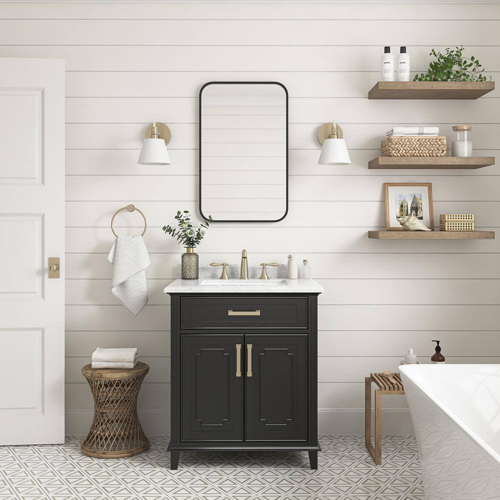 Home Decorators Collection Bonica 30 in. W x 22 in. D x 34.50 in. H Bath Vanity in Espresso with Carrara Marble Top Bonica 30E