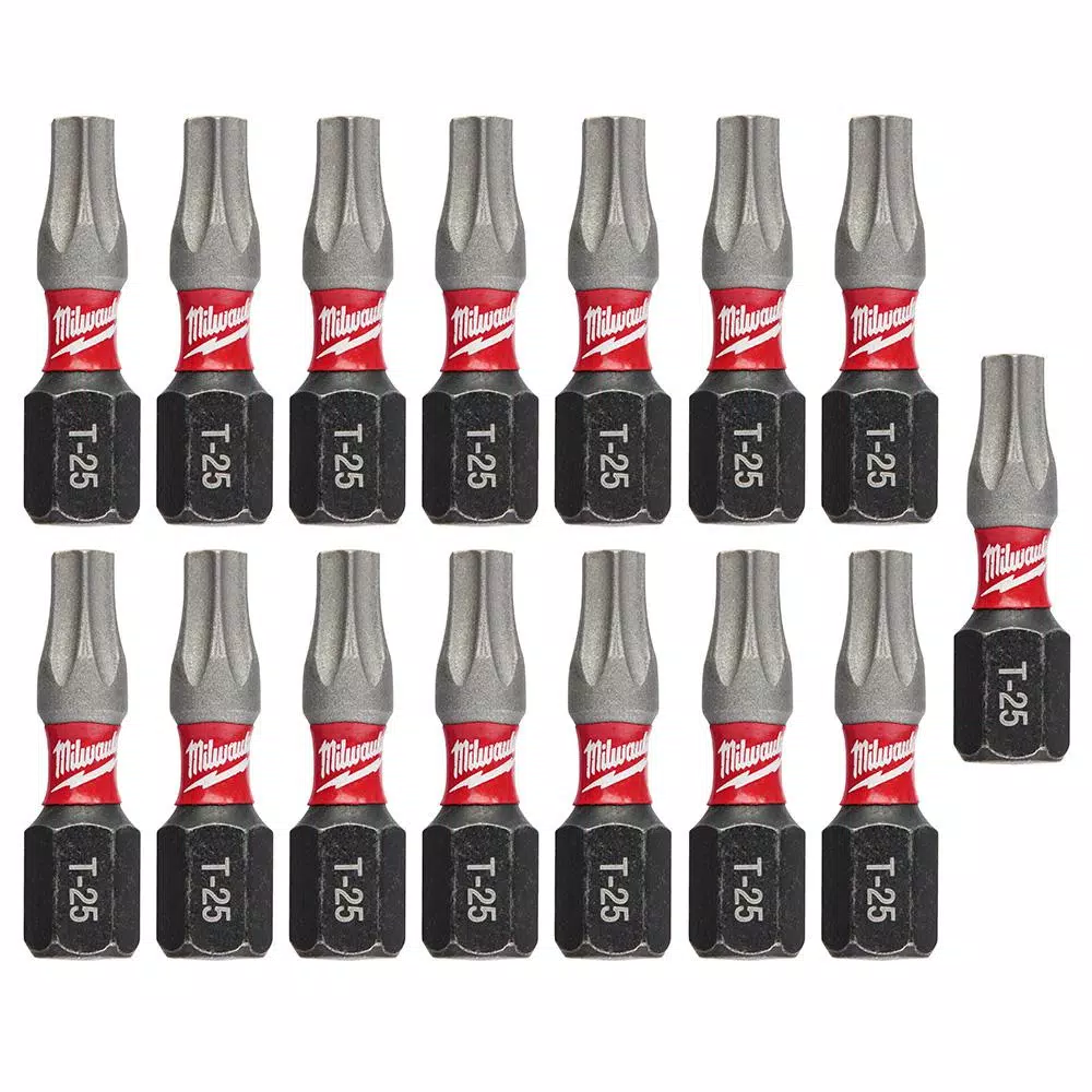 Milwaukee T25 1 in. Shockwave Impact Steel Duty Insert Bits (15-Pack) and#8211; XDC Depot