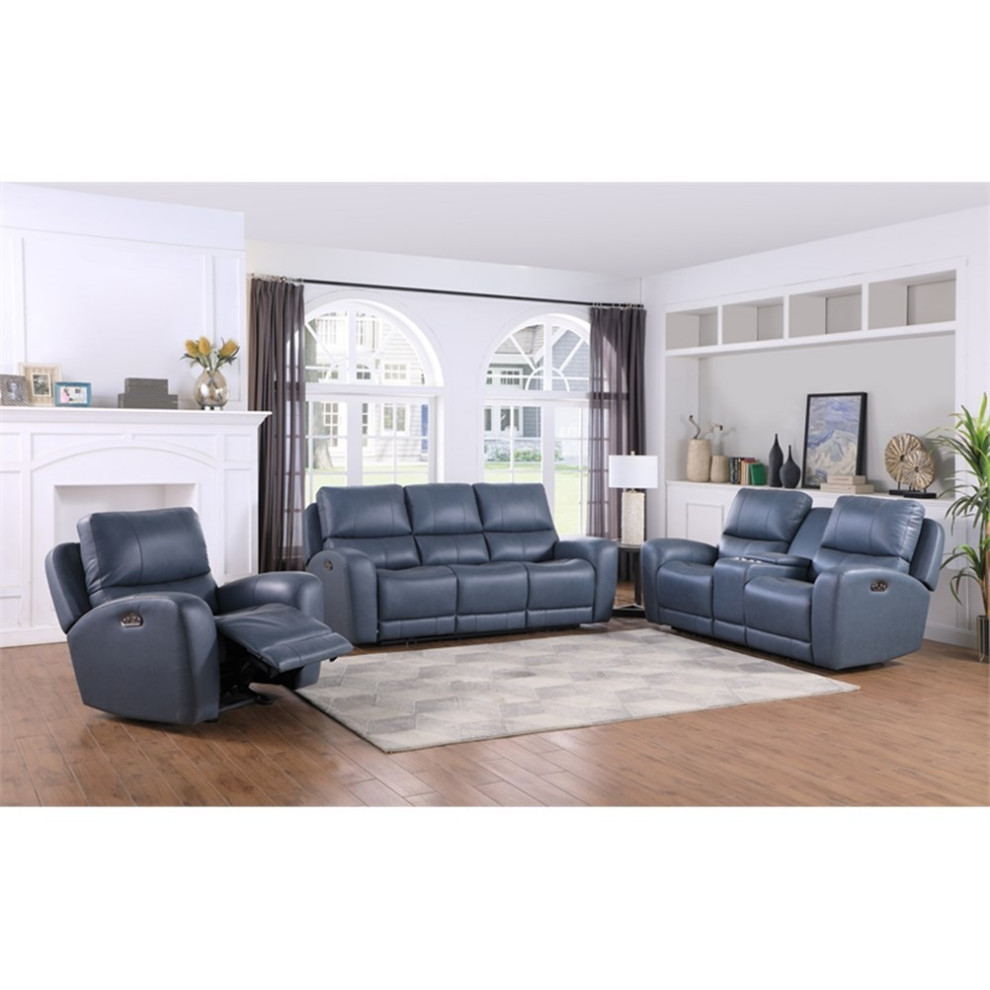 Leather Lusso Jupiter Modern Genuine Leather Console Loveseat in Blue   Contemporary   Loveseats   by Homesquare  Houzz