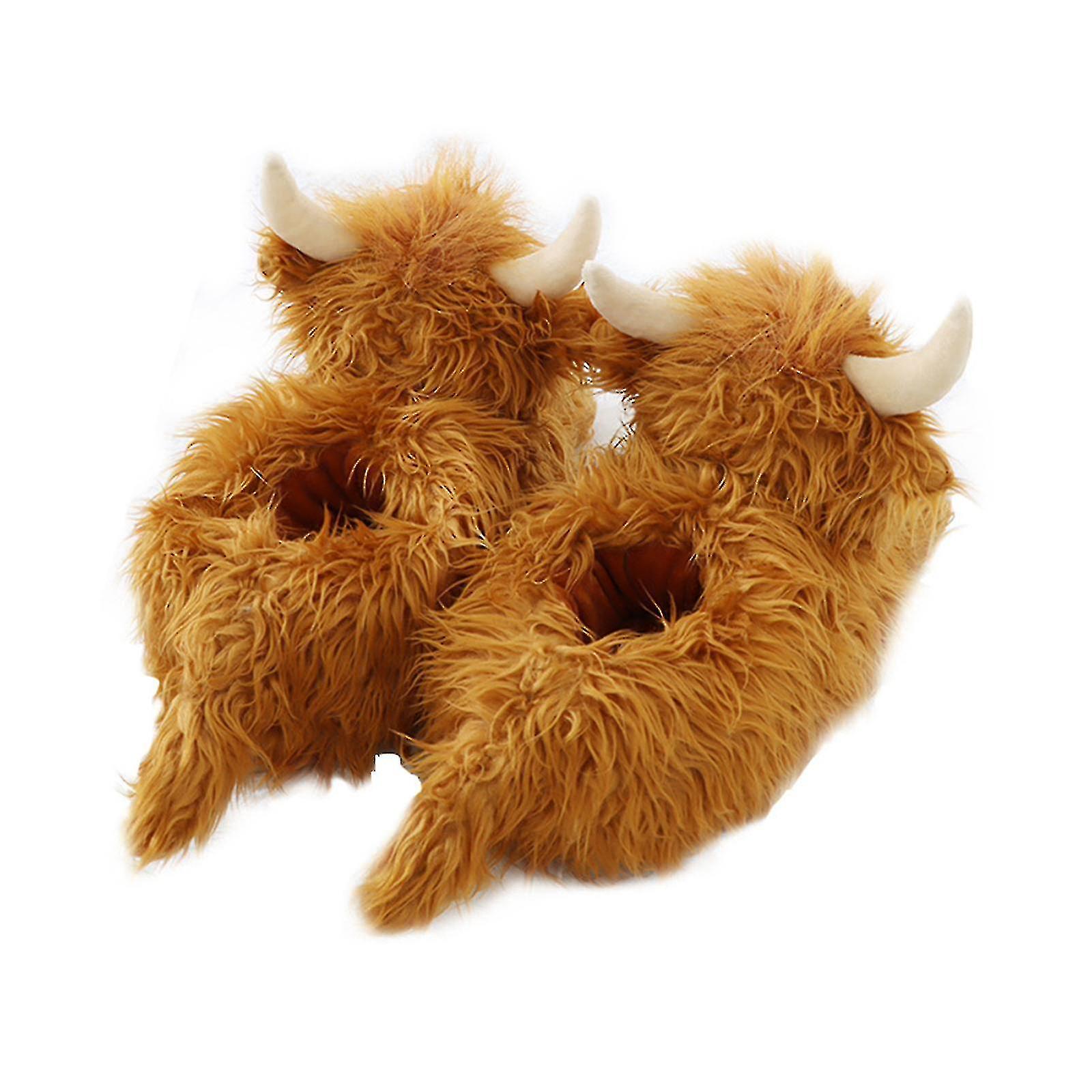 Highland Cow Ippers， Plush Scottish Cow Ippers， Soft Warm Animal Ippers Home Indoor Ippers