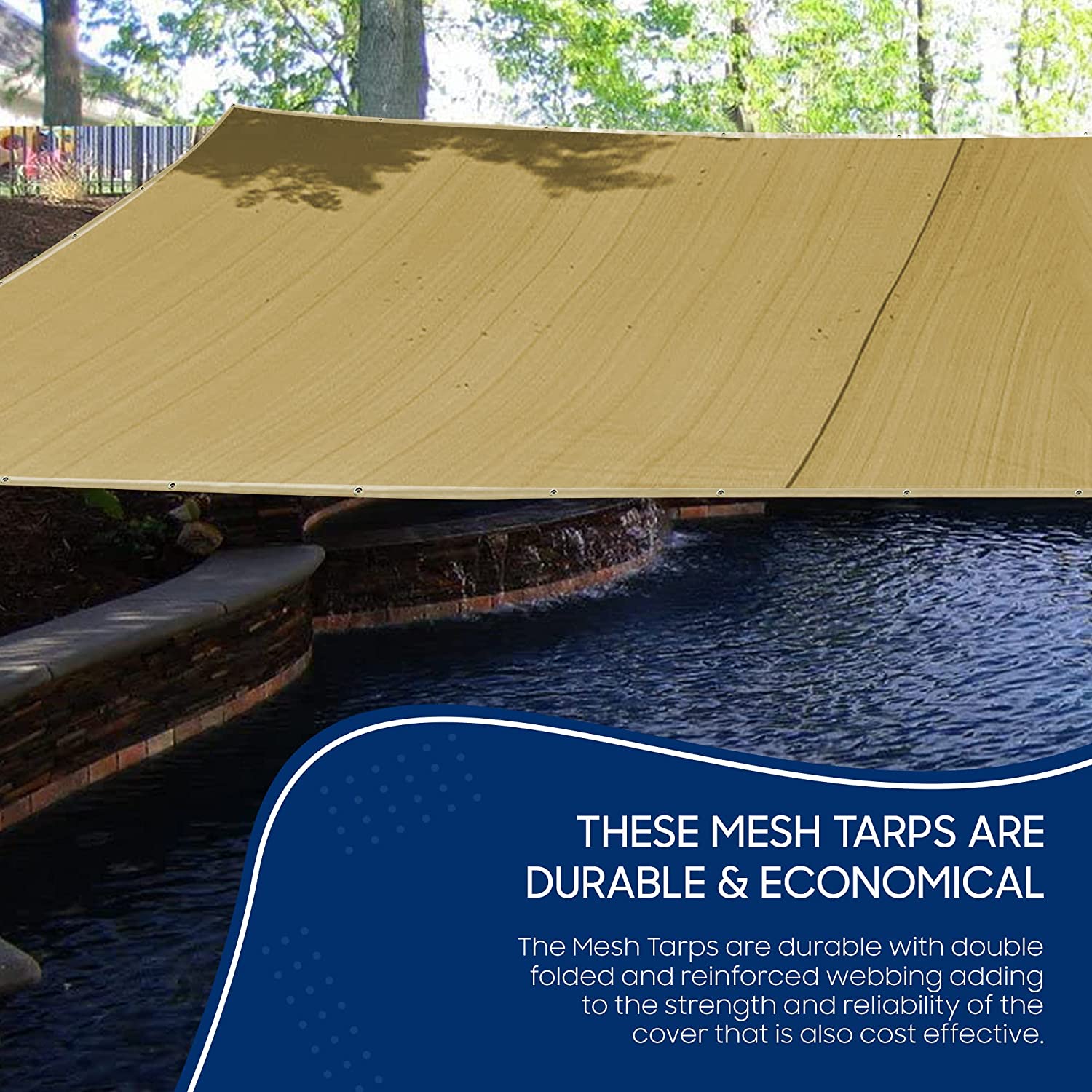 Tarps Now 50 Mil Tan Mesh Tarps, 75% Shade Tarpaulin Cover - Tan (6' x 8')