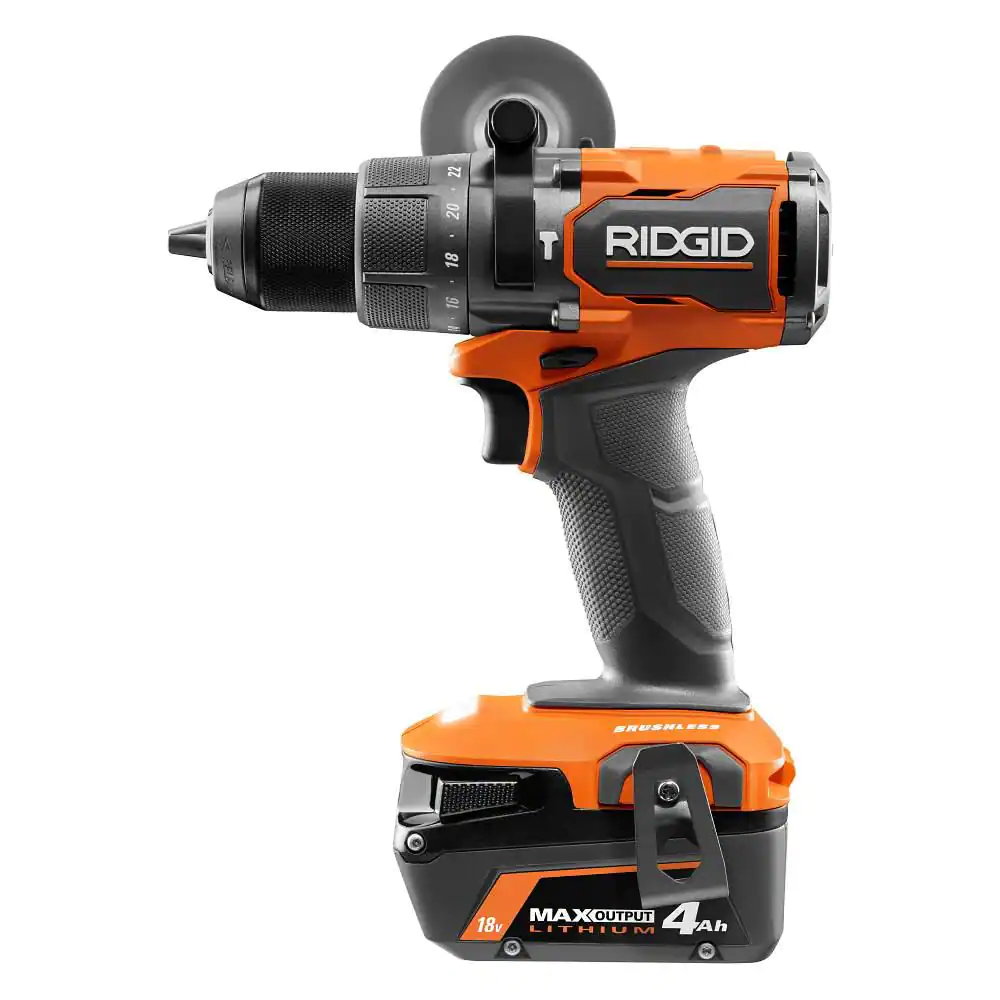 Ridgid 18V Brushless Cordless 1/2 in. Hammer Drill/Driver Kit With (2) 4.0 Ah MAX Output Batteries， 18V Charger， And Tool Bag