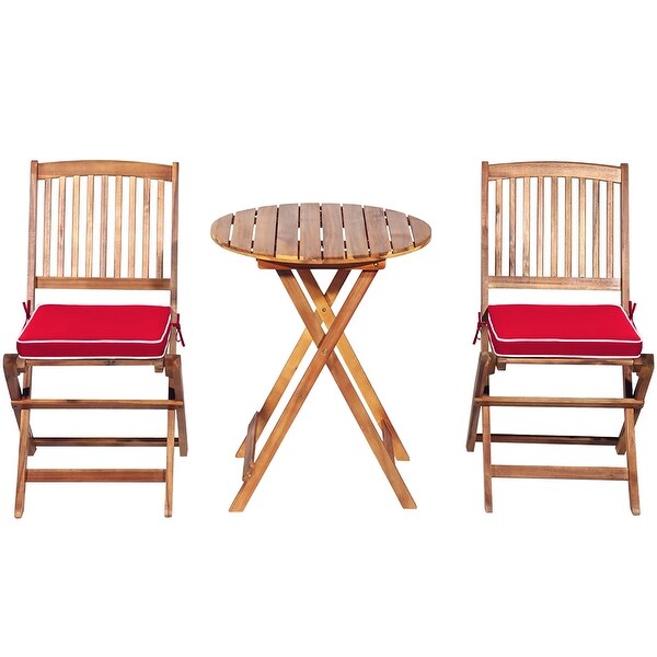 Costway 3PCS Patio Folding Wooden Bistro Set Cushioned Chair