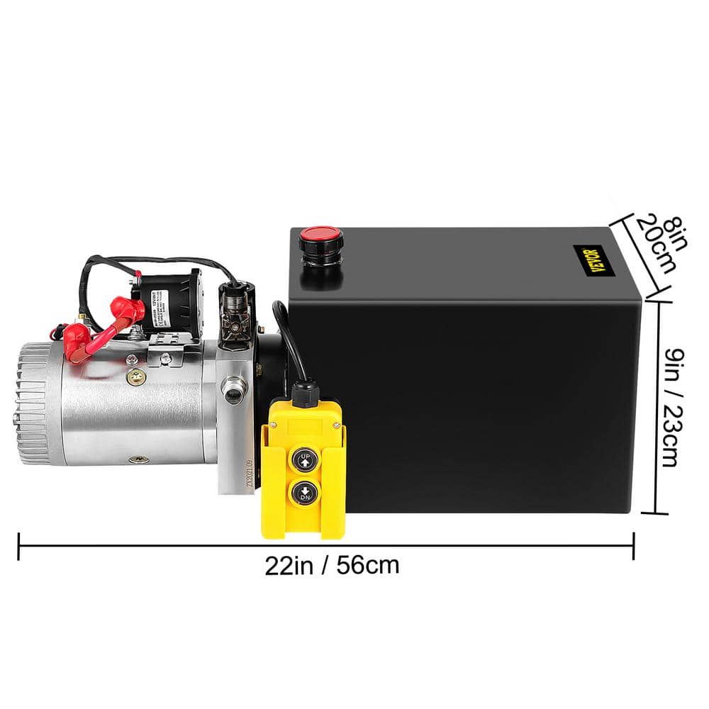 VEVOR Dump Trailer Power Unit 12-Volt Hydraulic Pump 13 Quart Single Acting with Control Remote Black CZYYB13KTTXDZYB01V0