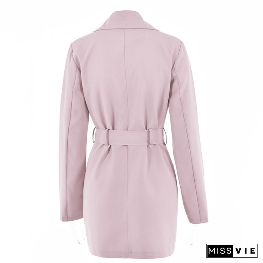 Women Long Sleeve Belted Blazer Dress Outfit