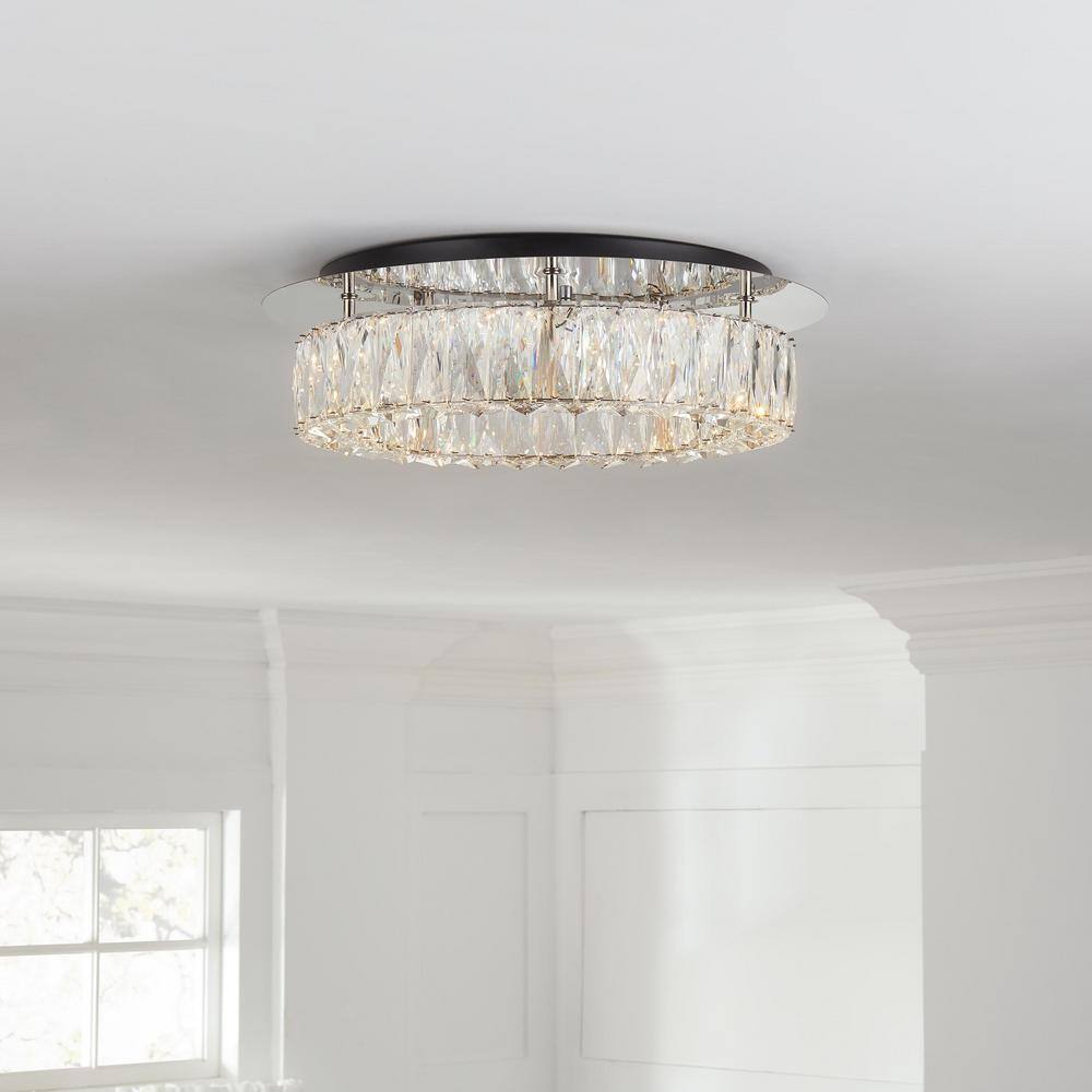 Home Decorators Collection Keighley 17.5 in. Integrated LED Chrome Flush Mount Ceiling Light Fixture with Crystal Shade CP 25117