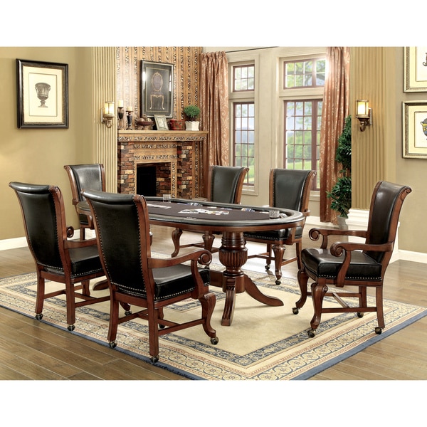 Furniture of America Frankline Traditional Faux Leather Wheeled Arm Chairs (Set of 2)