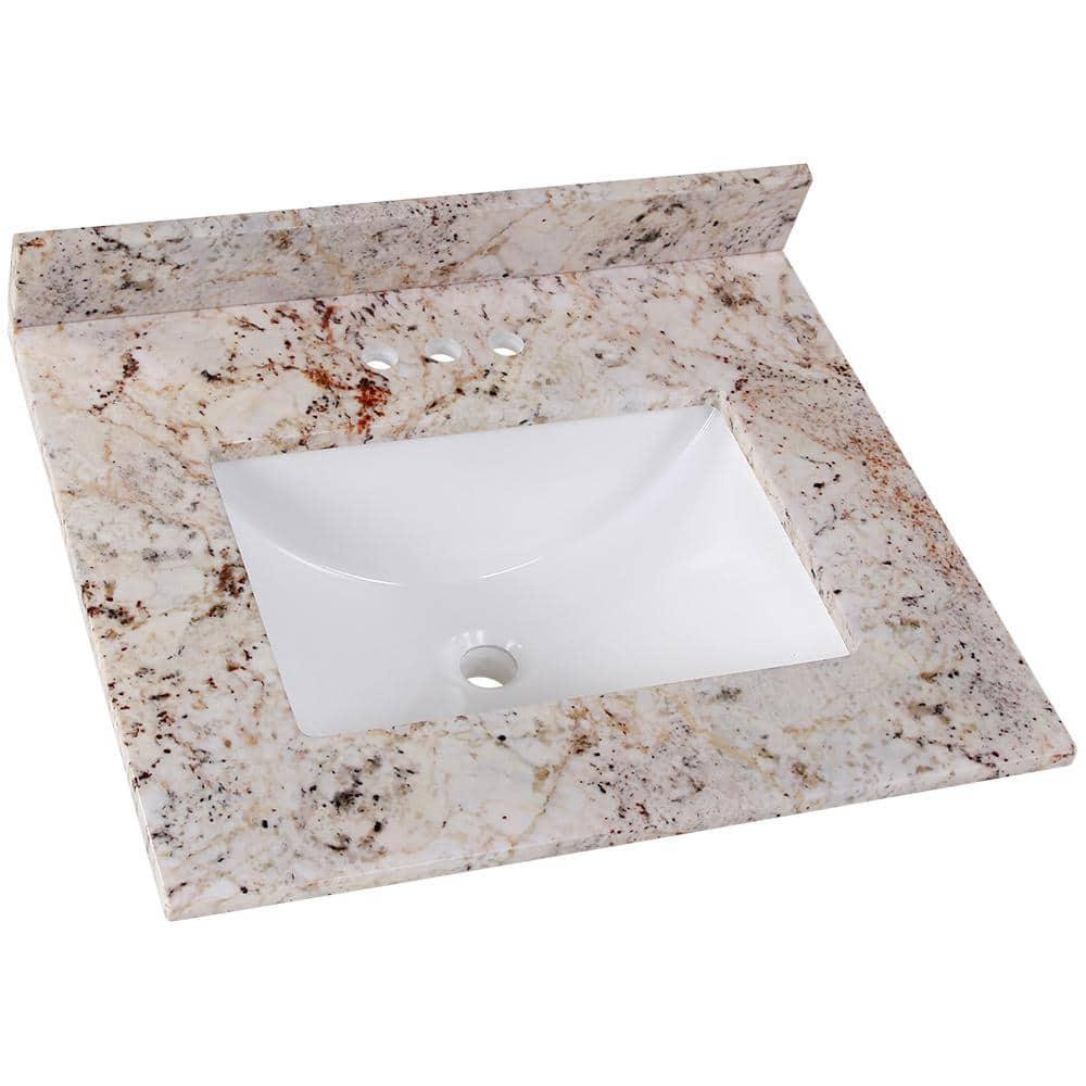 Home Decorators Collection 25 in W x 22 in D Stone Effects Cultured Marble Vanity Top in Rustic Gold with Undermount White Sink