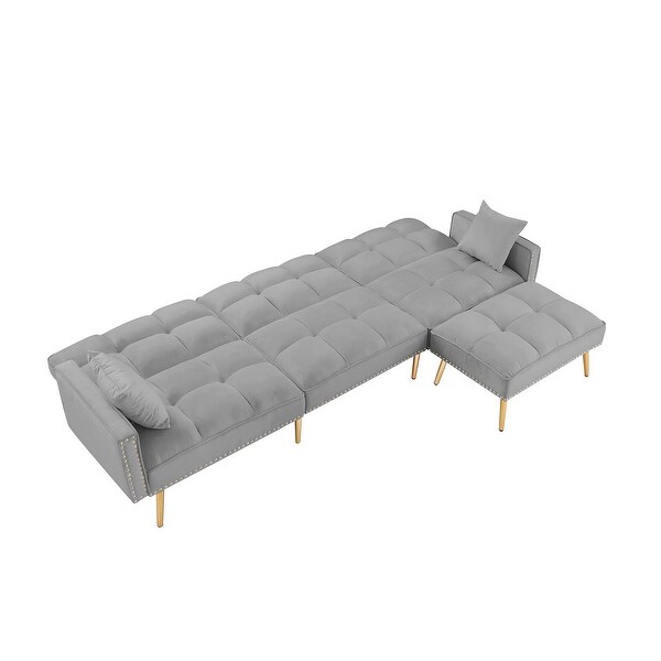 107'' Velvet Tufted Upholstered Converstible Sectional Sofa Bed with Nailhead