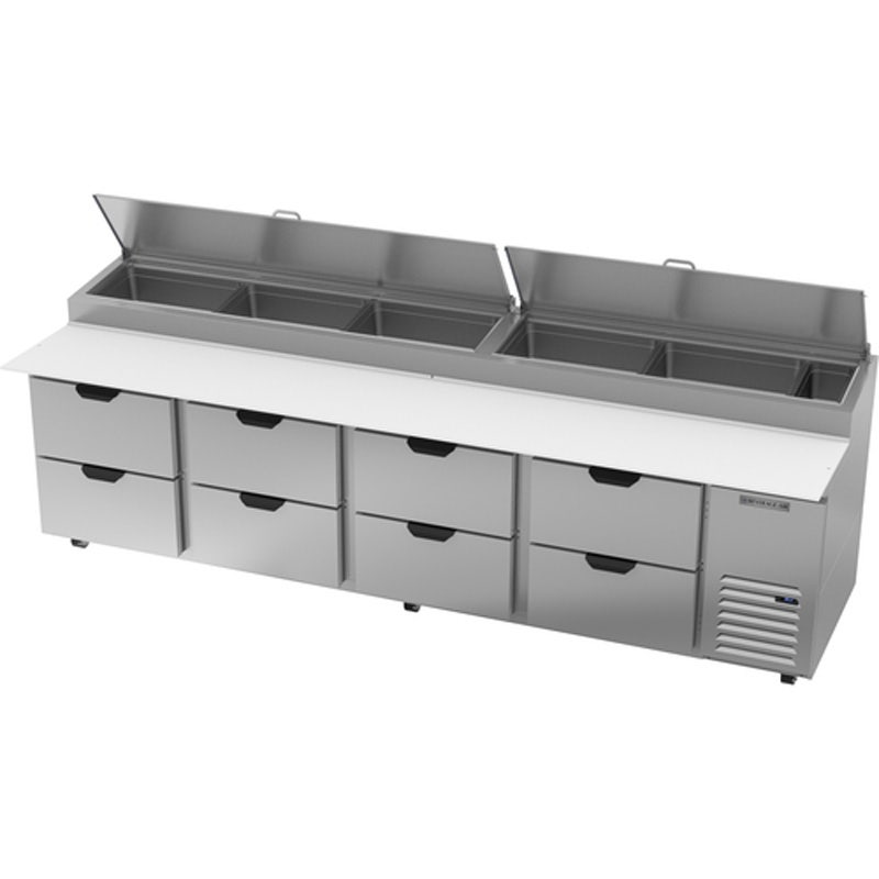 Beverage-Air DPD119HC-8 Refrigerated Pizza Prep Table， 4-Section， 8 Drawers