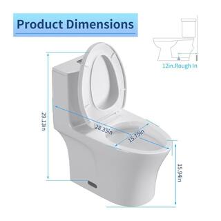 UPIKER Modern 12 in. Rough-In 1-piece 1.27 GPF Dual Flush Elongated Toilet in White Seat Included UP2210TOW1878