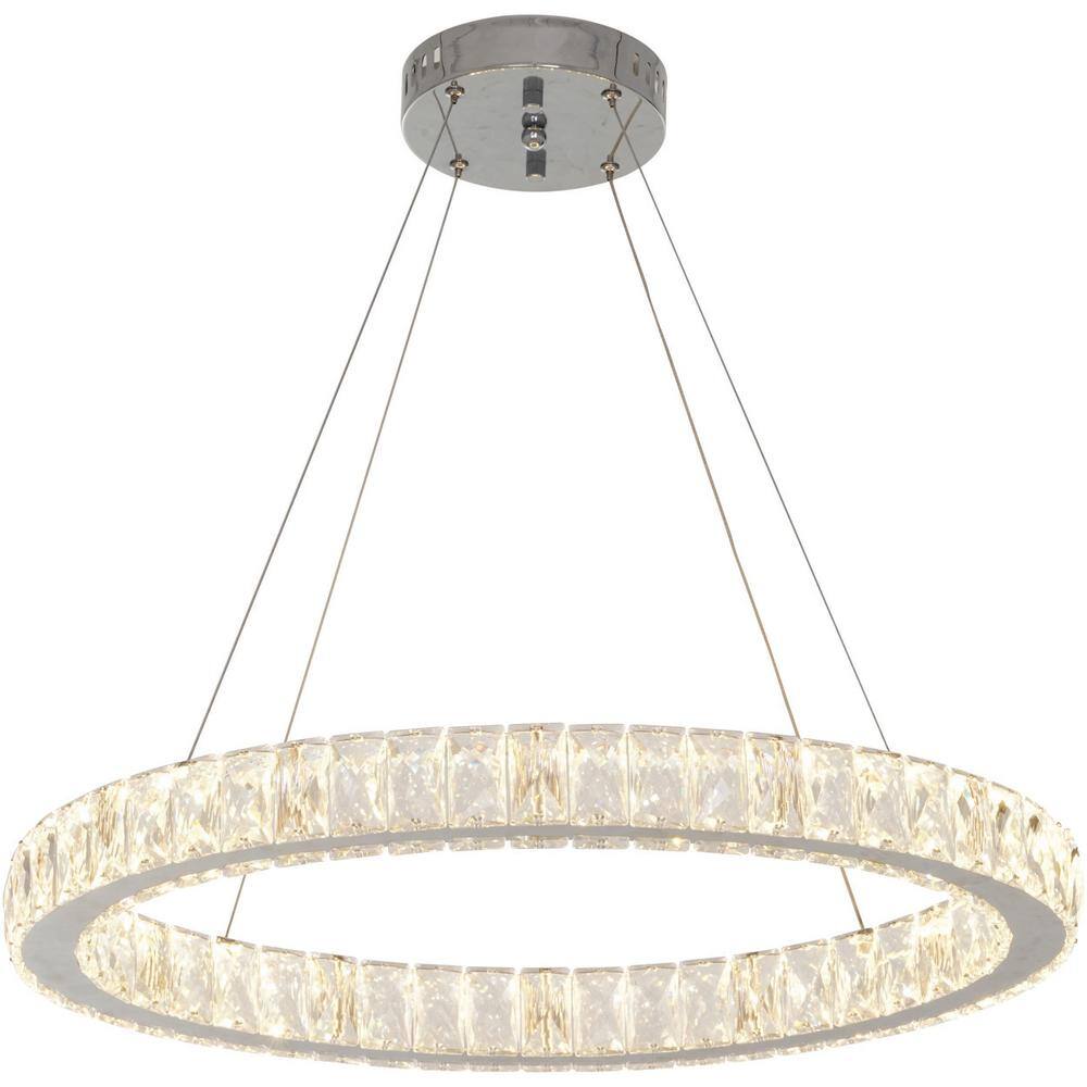 Home Decorators Collection 24 in. Chrome Integrated LED Pendant with Clear Crystals 20748-001