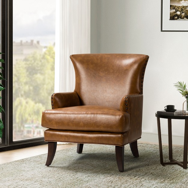 Jorge Transitional Vegan Leather Wingback Design Armchair With Nailhead Trim For Living Room And Bedroom Karat Home