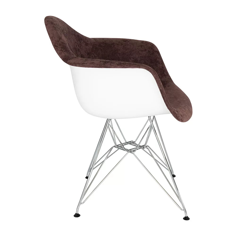 LeisureMod Willow Velvet Eiffel Metal Base Accent Chair - Coffee Brown