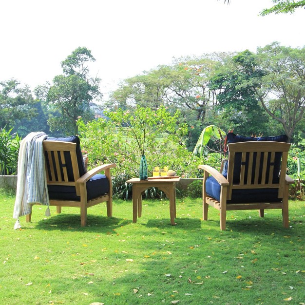 Cambridge Casual 3pc Caterina Teak Outdoor Patio Small Space Chat Furniture Set With Cushion Navy