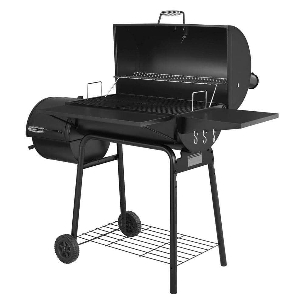 Royal Gourmet Charcoal Grill in Black with Offset Smoker and Side Table