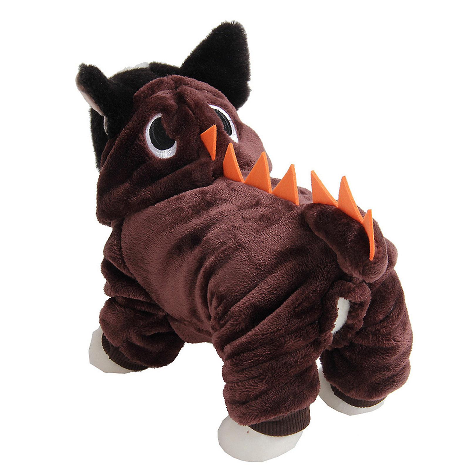 Winter Coral Fleece Coffee Pet Four Feet Dinosaur Costume Warm Clothes Clothing For Dogs Cats