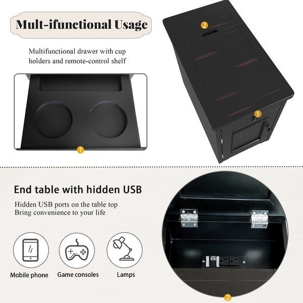 Livingroom End Table Sidetable Nightstand with USB Ports and Drawer