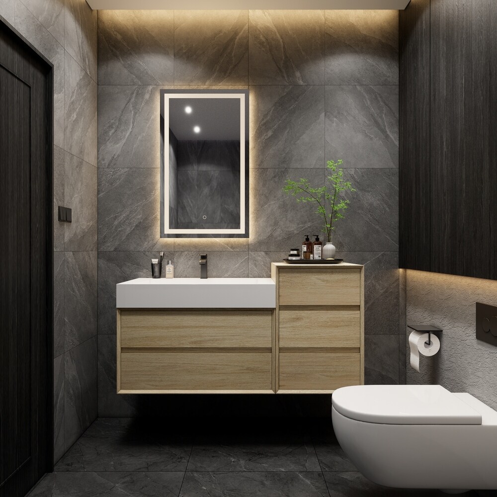 Kube 44'' Coffee Wood Wall Mounted Nano Bath Vanity with Reinforced Acrylic Sink