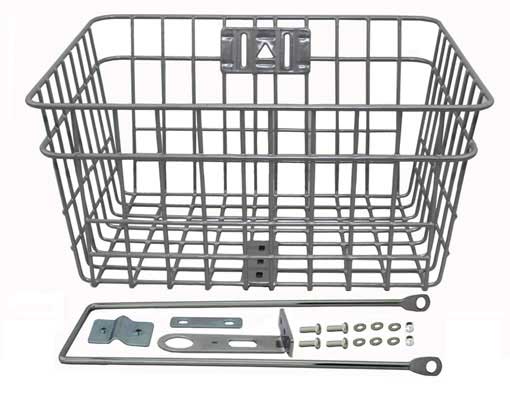 Steel Wire Basket W/Braces Silver. for bicycle basket， bike basket， lowrider bikes， beach cruiser， limos， stretch bicycles