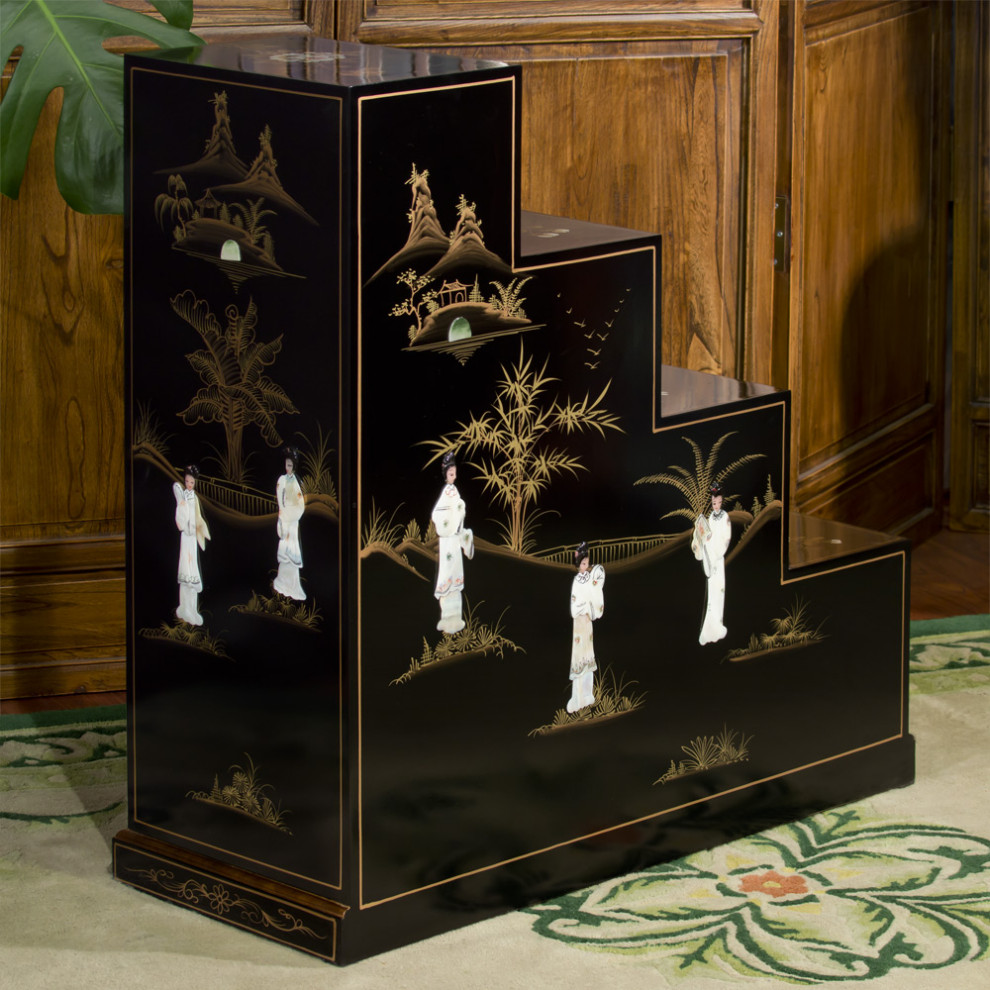 Black Lacquer Mother of Pearl Motif Japanese Step Tansu Cabinet   Asian   Accent Chests And Cabinets   by China Furniture and Arts  Houzz