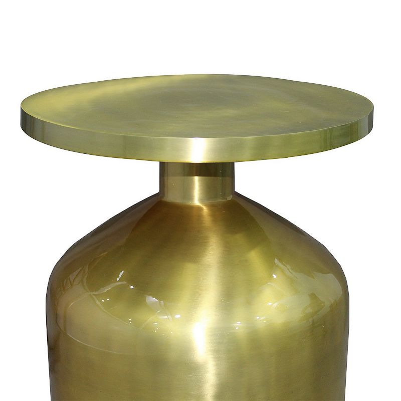 24 Inch Metal Frame End Table with Round Top and Bottle Shape Base， Gold