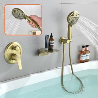 Boyel Living Wall Mount Single-Handle 7-Spray Tub and Shower Faucet with Handheld Shower Head in Brushed Gold (Valve Included) BL-88026BG