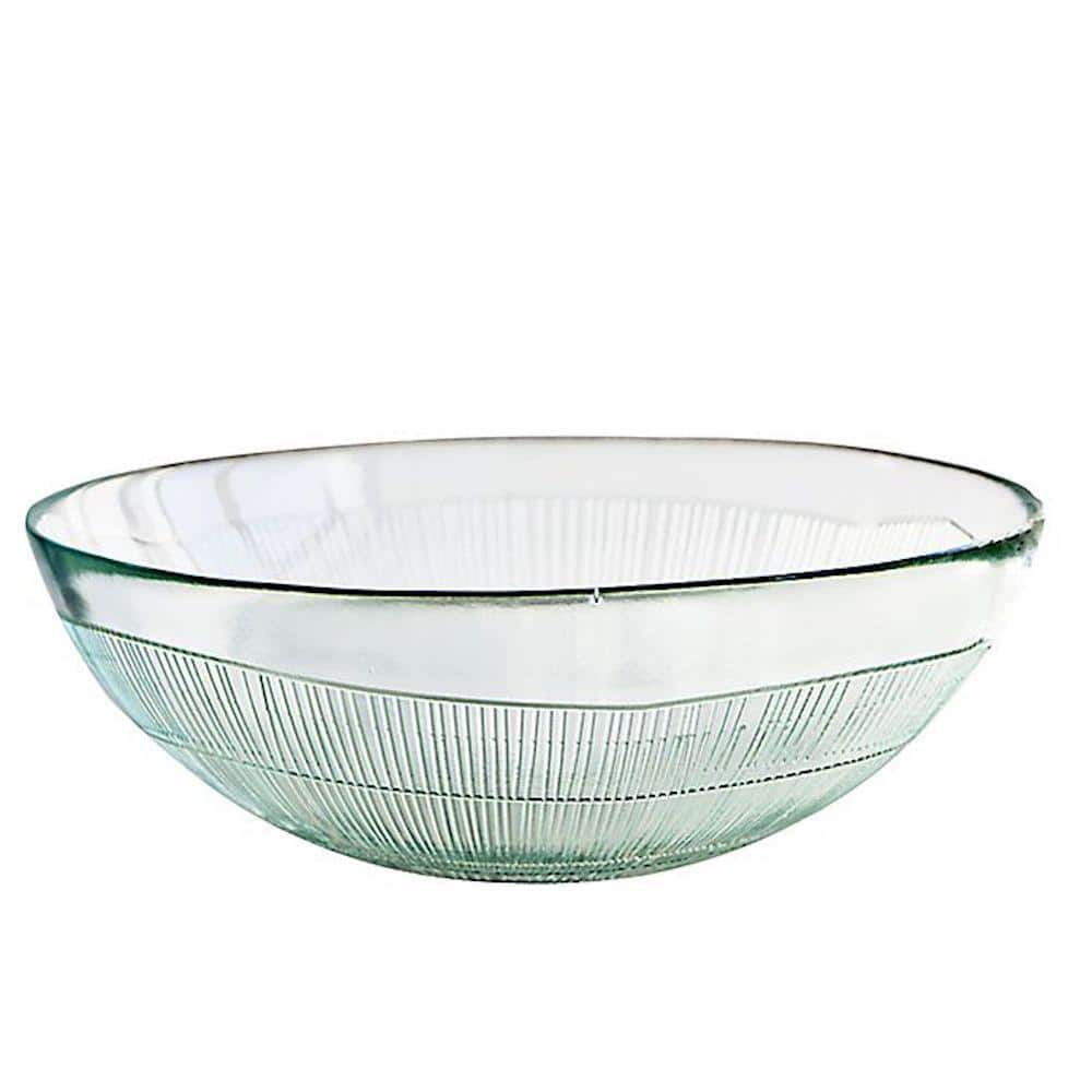 French Home Recycled Clear Glass 12 in. x 6 in. Birch Salad Bowl and Olive Wood Server Hands GRP315