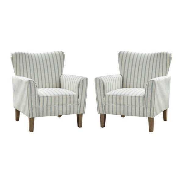 Warren Farmhouse Striped Wingback Chair with Solid Wood Legs Set of 2 by HULALA HOME