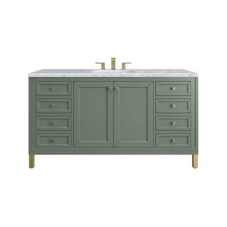 James Martin Vanities Chicago 60.0 in. W x 23.5 in. D x 34 in. H Bathroom Vanity in Smokey Celadon with Carrara Marble Marble Top 305-V60S-SC-3CAR