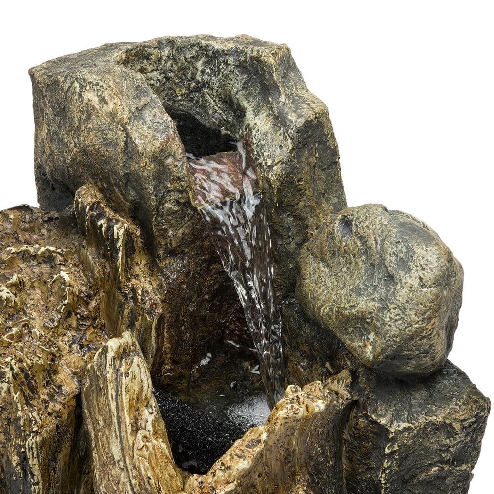 Alpine Corporation 22 in. Tall Outdoor Rainforest Tree Trunk and Stone Waterfall Fountain with LED Lights WIN270S